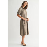 FUN2FUN - SATIN PLEATS DETAIL TIE WAIST SHIRT DRESS