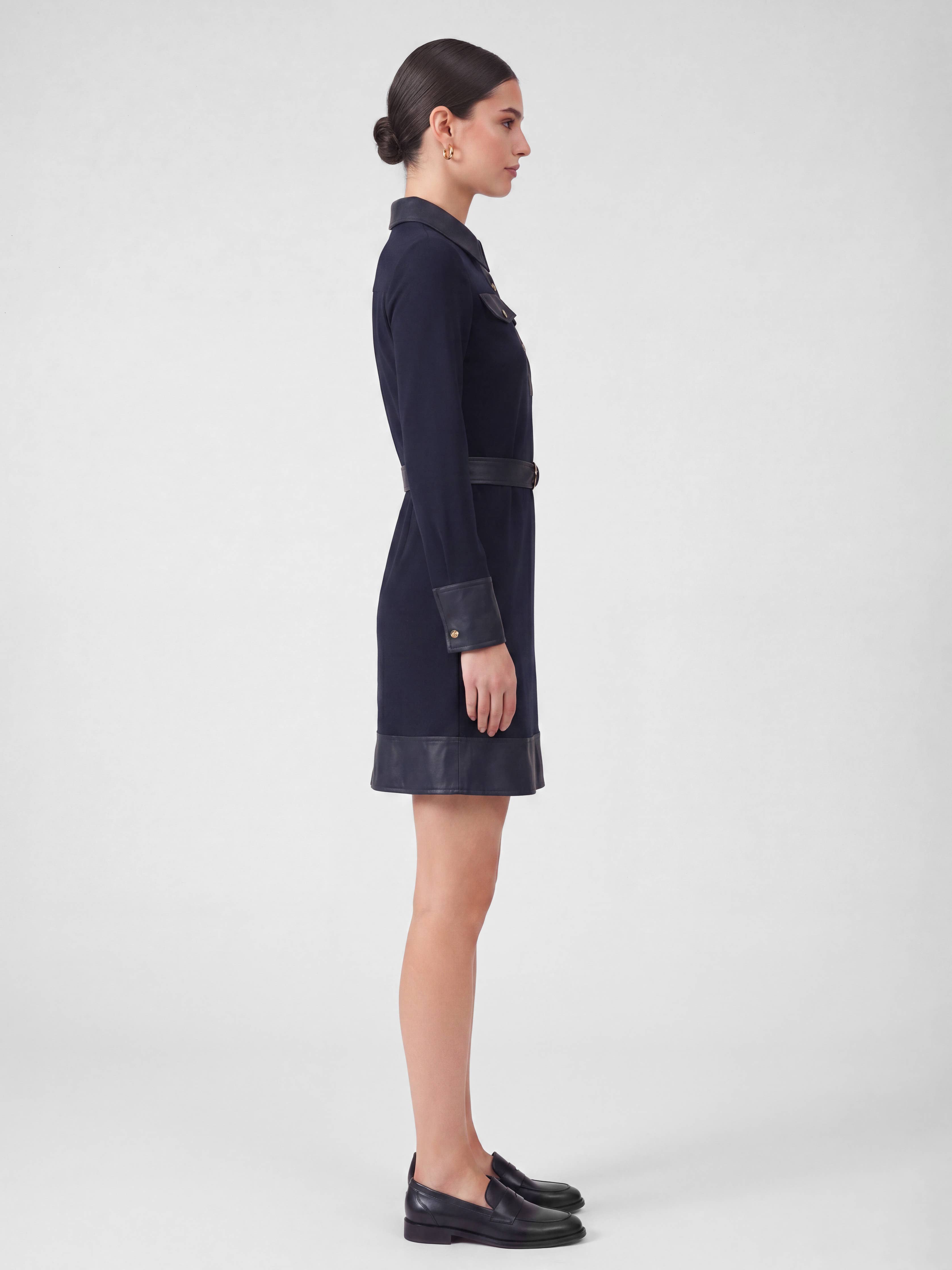 Current Air - Polo Knit Mini Dress With Faux Leather Contrast