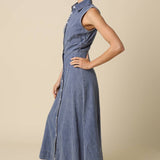 Olivaceous - Elsie Button-Front Denim Maxi Dress