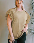 Plus Size Eyelet Round Neck Short Sleeve Blouse