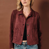 Sunday Edition by LE LIS - Shirt Collar Cropped Faux Suede Button Down Jacket