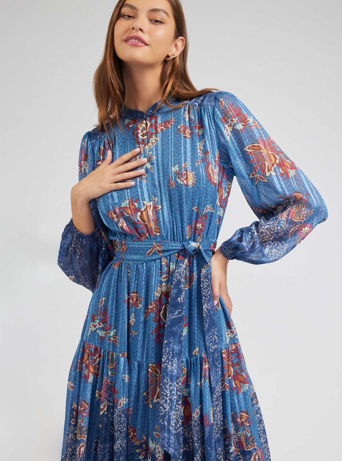 Current Air - Floral Printed Tiered Midi Dress