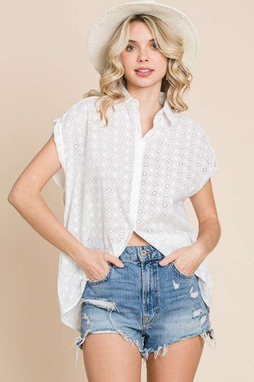 Culture Code Eyelet Crisscross Back Button Up Shirt (online only)