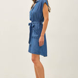 Be Cool - MINI DENIM LOOK TENCEL BUTTON UP DRESS WITH POCKETS