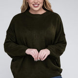 Oversized Raw Seam Melange Sweater, Zenana (Plus size only)