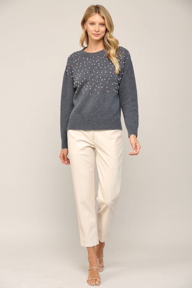 FATE - PEARL TRIM ROUND NECK SWEATER