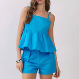 TCEC-Beaded Strap Peplum Sleeveless Top