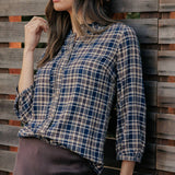 Be Cool - FLANNEL PLAID RUFFLE NECK BUTTON DOWN SHIRT