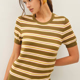 Be Cool - CLASSIC FIT STRIPED SHORT SLEEVE SWEATER TOP