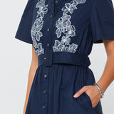 Current Air - Embroidered Button Down Midi Dress