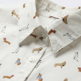 Q2 White Button-Up Shirt with Dog Print Pattern