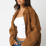 Olivaceous - Mia Faux Suede Jacket