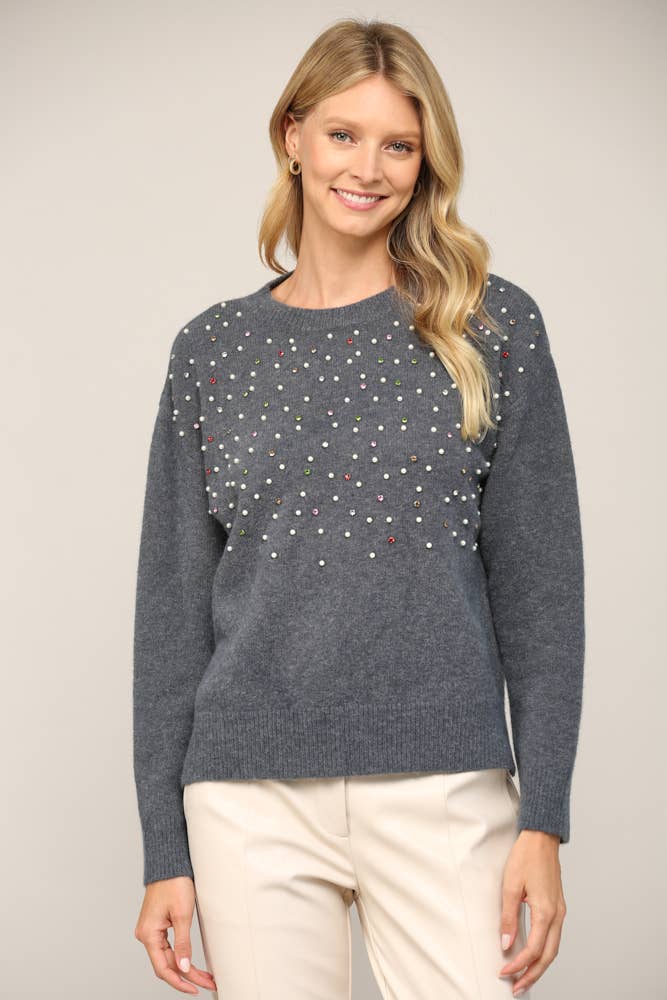 FATE - PEARL TRIM ROUND NECK SWEATER