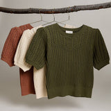 Sunday Edition by LE LIS - ROUND NECK PUFF SHORT SLEEVE CABLE SWEATER