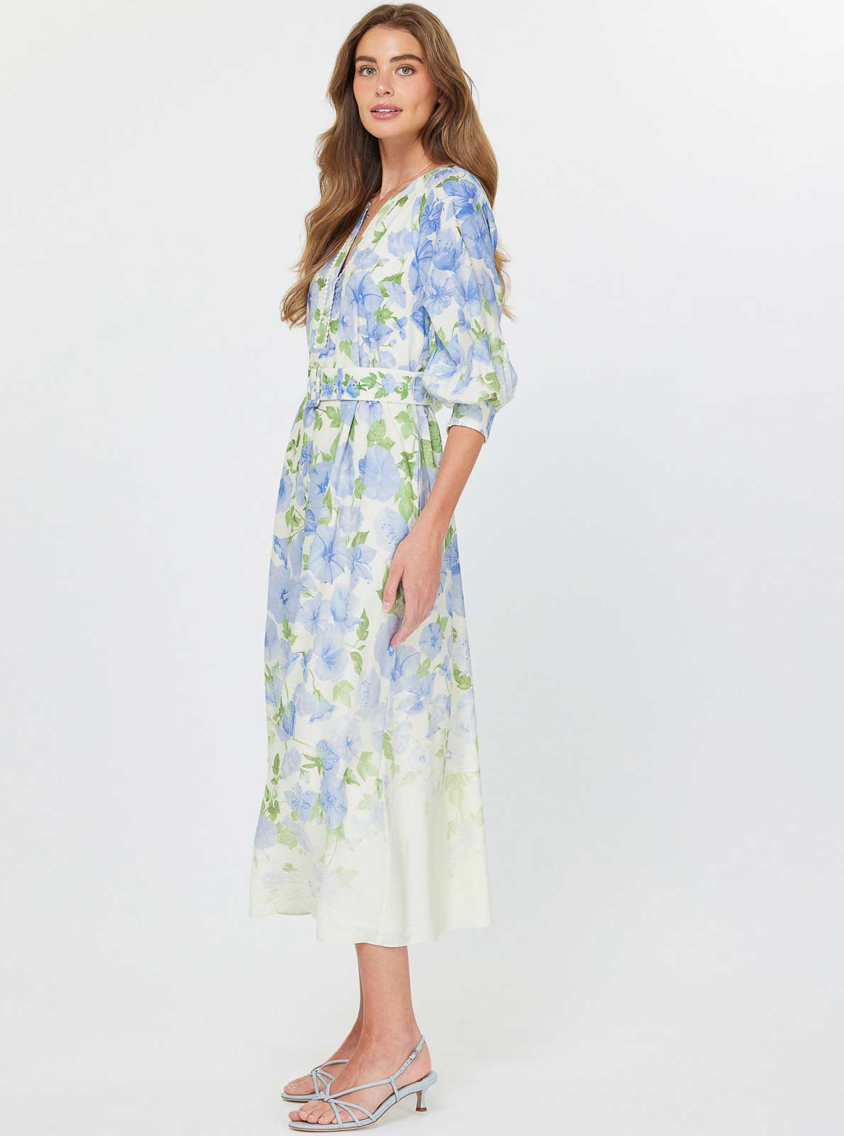 Current Air - Floral Printed Belted Midi Dress