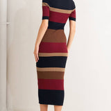 FLYING TOMATO -ribbed color block midi sweater dress