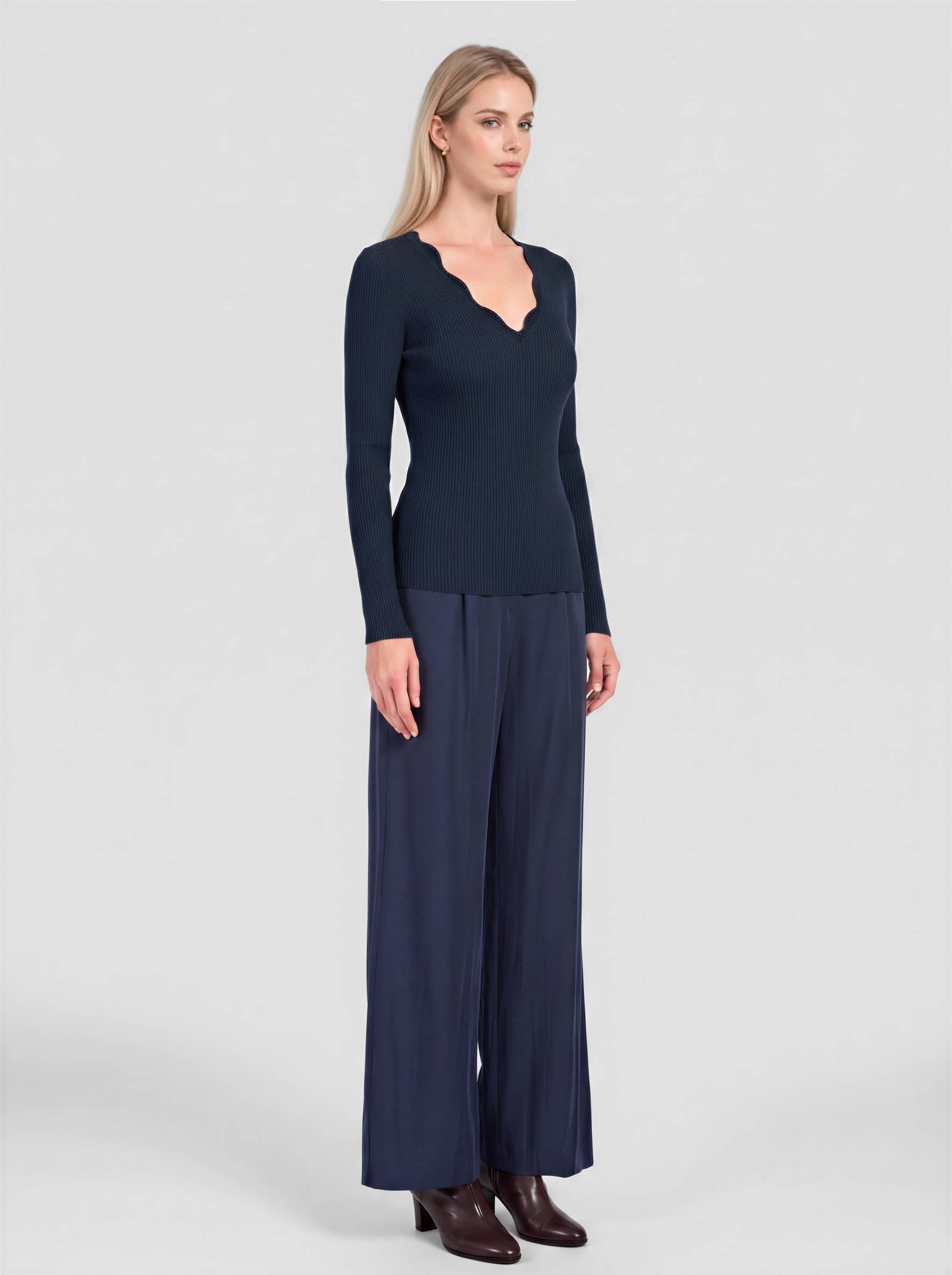 Current Air - Ribbed Knit Scallop-Neck Top
