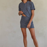 By Together -Knit Sweater Striped Half Button Collar Neck Top