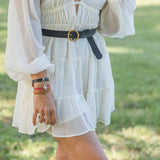 Most Wanted USA - Brass-Toned Circle Buckle Leather Belt