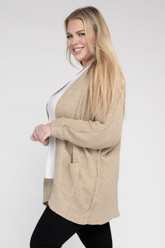 Ribbed Knit Open Front Cardigan (Various Colors), eesome (Plus Only)