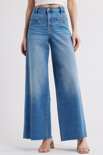 Hidden Jeans MEDIUM WASH SLIT FRONT POCKET STRETCH WIDE LEG NORI