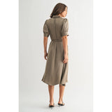 FUN2FUN - SATIN PLEATS DETAIL TIE WAIST SHIRT DRESS