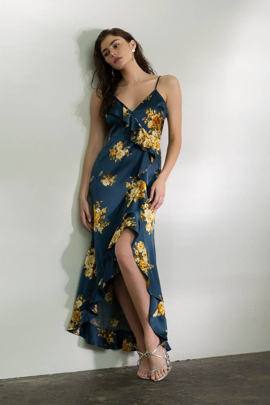 Moon River - FLORAL SLEEVELESS RUFFLE WRAP MAXI DRESS