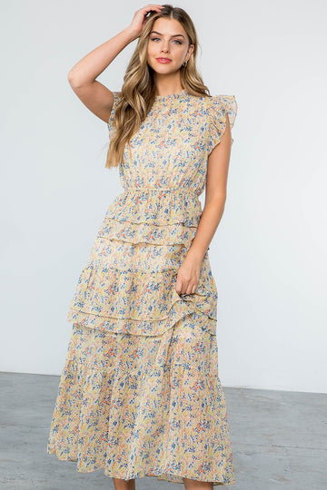 Flower Print Tiered Maxi Dress, by THML