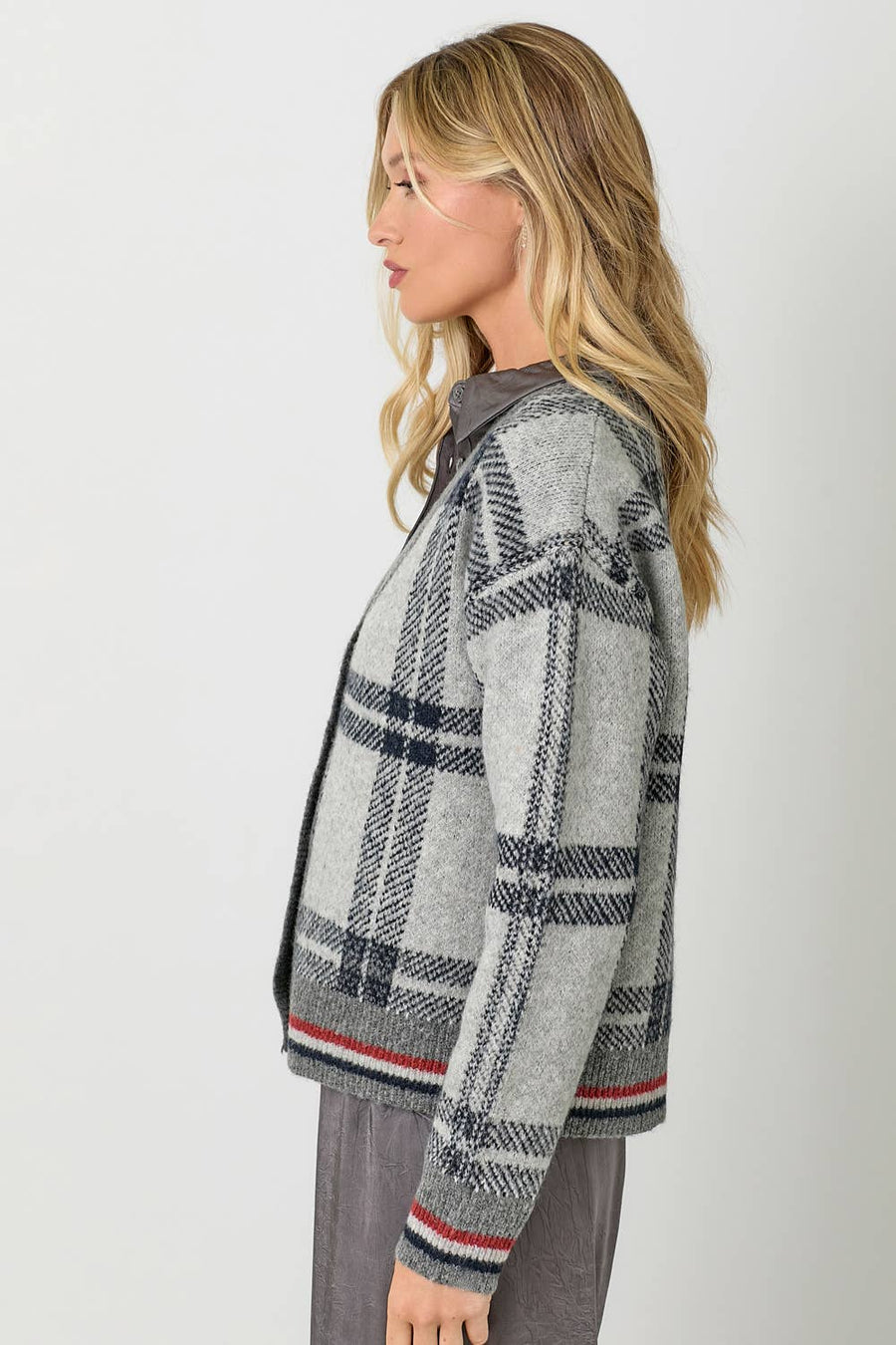 Mystree Plaid Sweater Cardigan