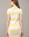 FATE - STRIPE POLO COLLAR SHORT SLV SWEATER DRESS