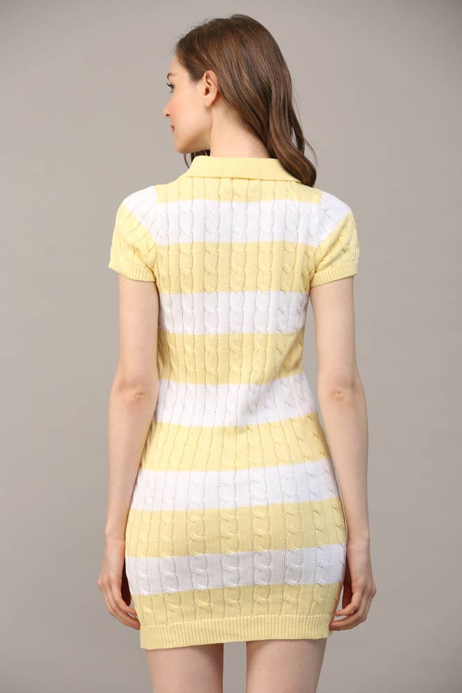 FATE - STRIPE POLO COLLAR SHORT SLV SWEATER DRESS