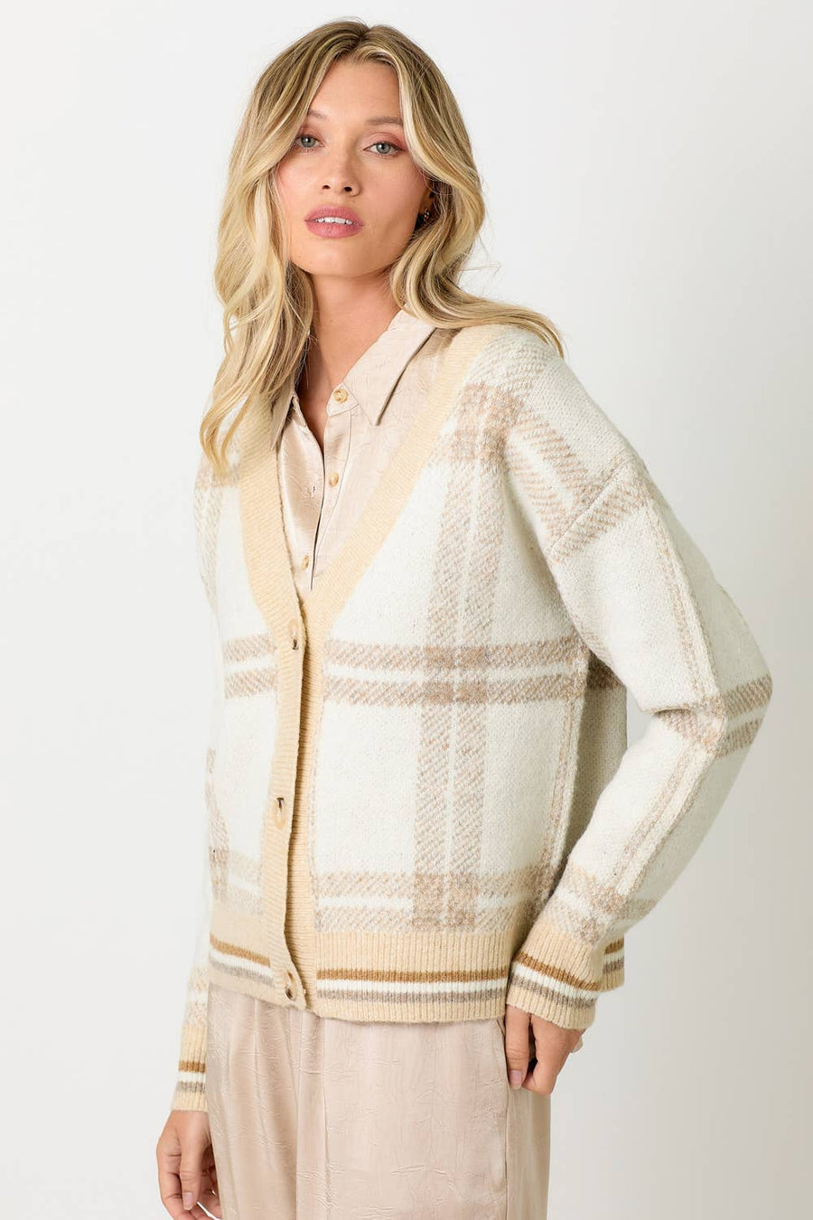 Mystree Plaid Sweater Cardigan