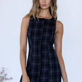 STORIA - PLAID BUTTON-FRONT MINI DRESS