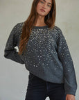 By Together Knit Sweater Ribbed Sequin Detail Crew Neck Pullover