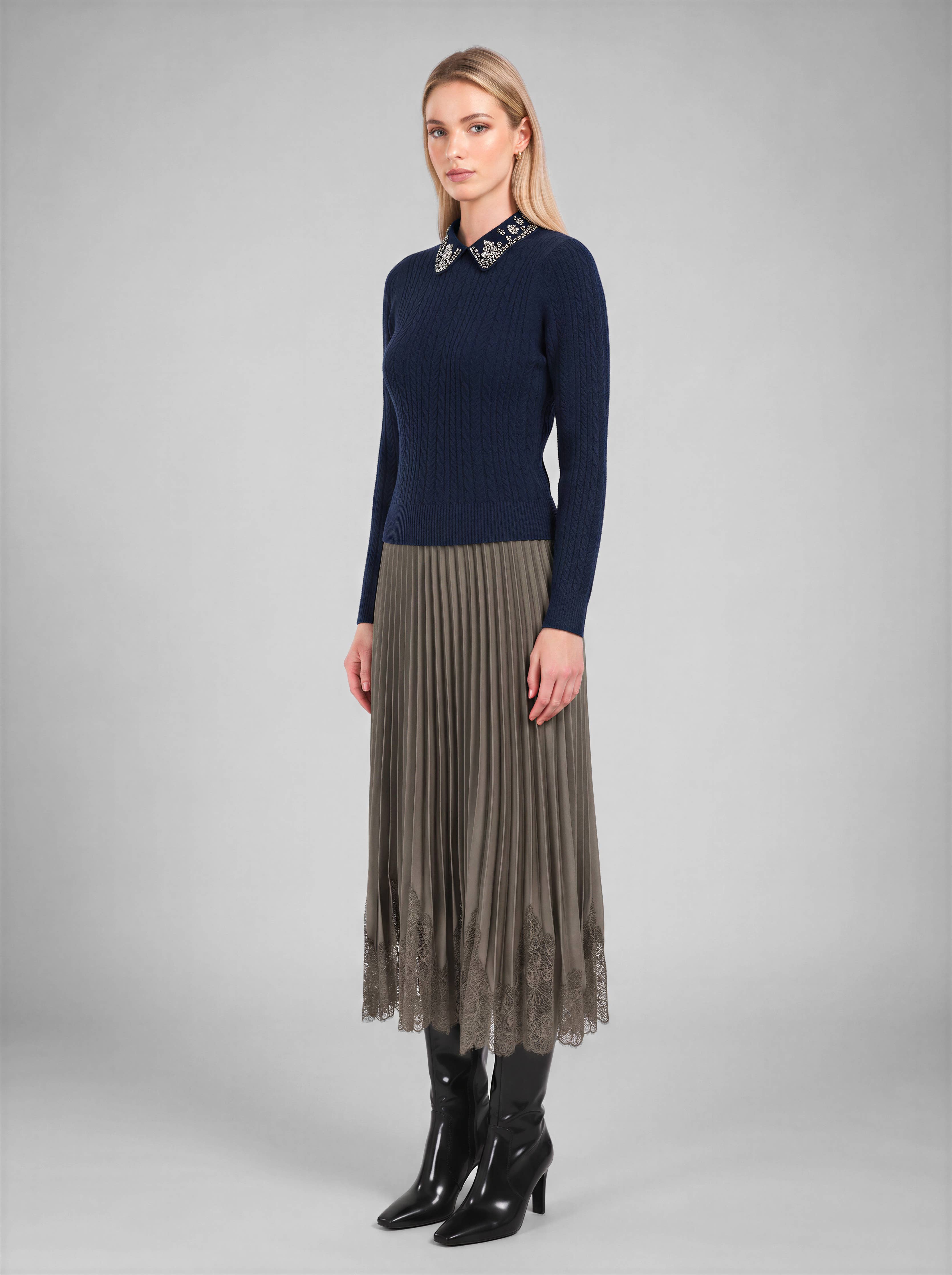 Current Air - Embellished Cable Knit Sweater