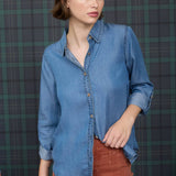 Blu Pepper - CHAMBRAY COLLARED 3/4 TAB SLEEVE BUTTON DOWN SHIRT