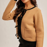 Front tie Cardigan Sweater, Hem and Thread