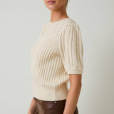 Sunday Edition by LE LIS - ROUND NECK PUFF SHORT SLEEVE CABLE SWEATER