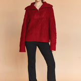 Crescent - Finley Front Zip Chunky Cable Knit Sweater
