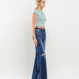 High Rise Distressed Wide Leg Jean in Ocean View, Flying Monkey