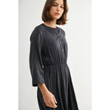 FUN2FUN - BUTTONDOWN DETAIL ELASTIC WAIST SHIRT DRESS
