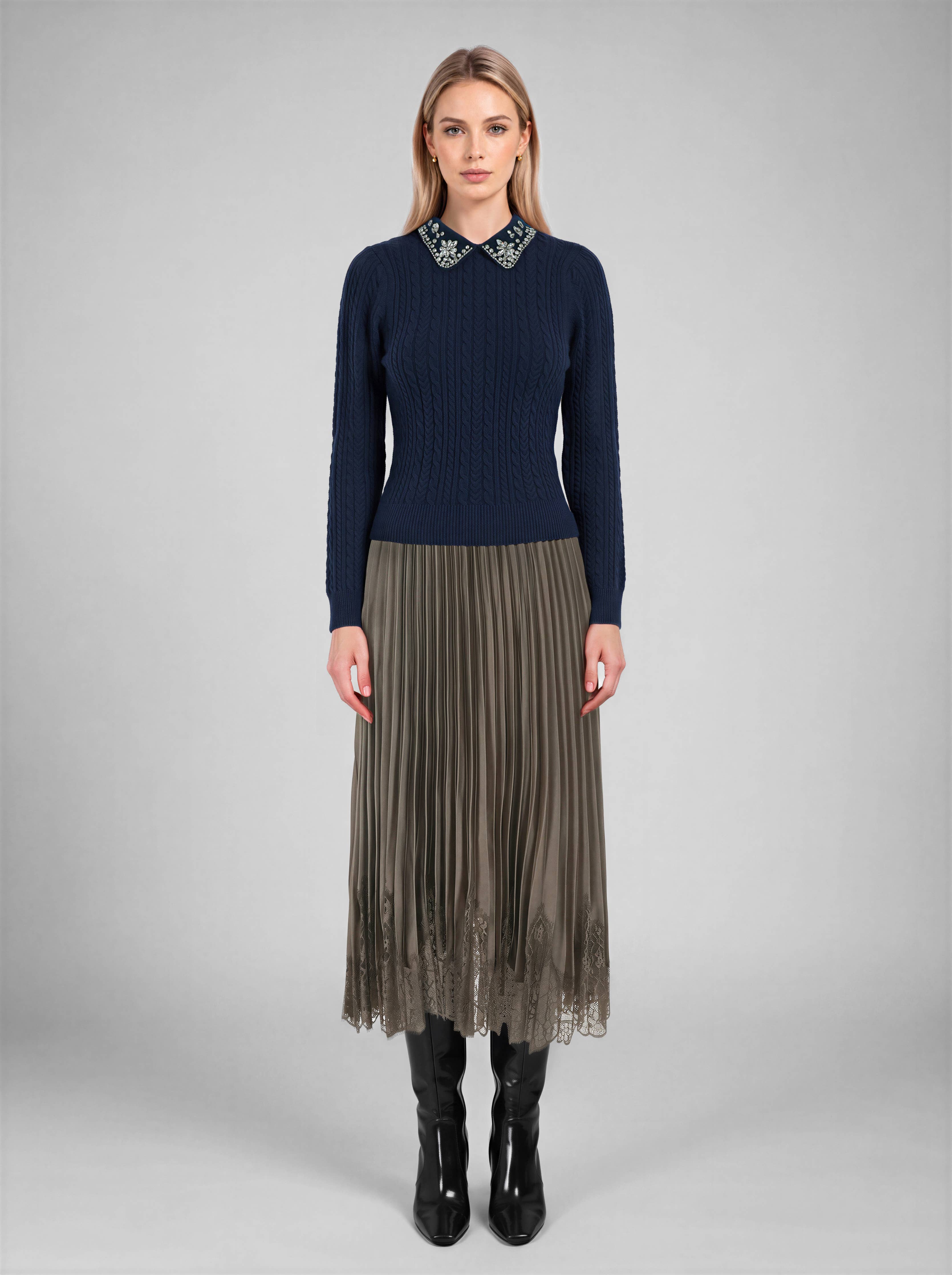 Current Air - Embellished Cable Knit Sweater