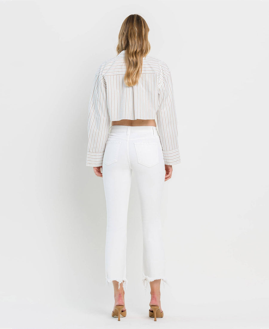 VERVET by FLYING MONKEY - HIGH RISE UNEVEN RAW HEM CROP FLARE JEANS