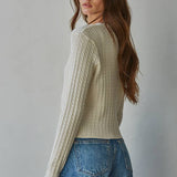 By Together Knit Cable Sweater Cotton Button Down Cardigan Top