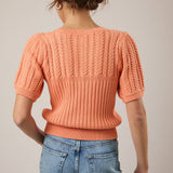 Sunday Edition by LE LIS - ROUND NECK PUFF SHORT SLEEVE CABLE SWEATER