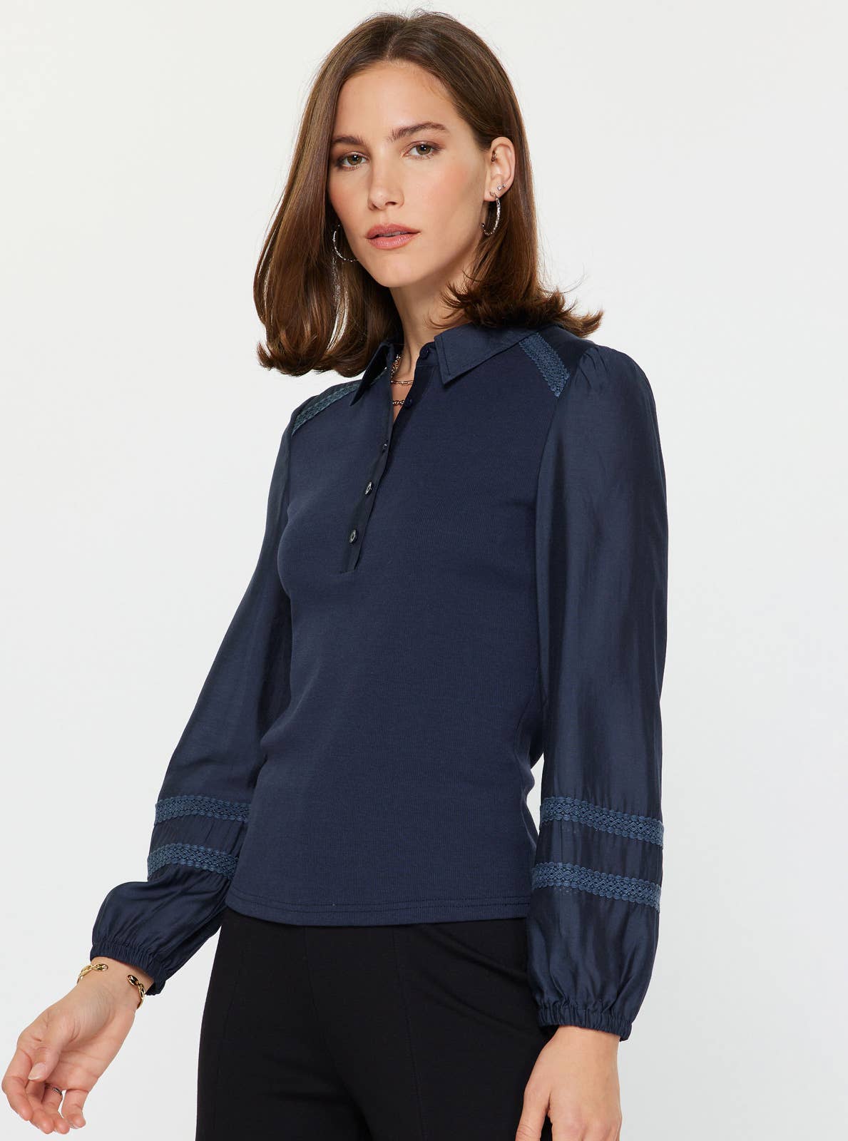 Current Air - Mixed Media Polo Knit Top