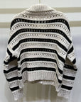 MILIO MILANO - STRIPE HOLE KNIT COLLARED CADIGAN