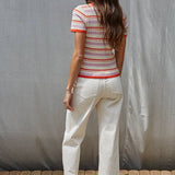 By Together Knit Sweater Multi Color Striped Short Sleeve