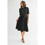 FUN2FUN - SATIN PLEATS DETAIL TIE WAIST SHIRT DRESS