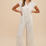 Annie Wear Button Detail Wide Leg Jumpsuit with Pockets